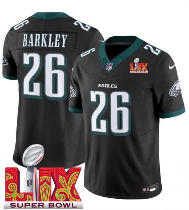 Men & Women & Youth Philadelphia Eagles #26 Saquon Barkley Black 2025 Super Bowl LIX Patch New F.U.S.E. Vapor Untouchable Limited Stitched Jersey